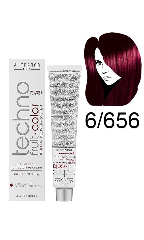 Крем-фарба Alter Ego Techno Fruit Color Permanent 6/656 Темно-русявий червоно махагоновий (31406) - фото 2