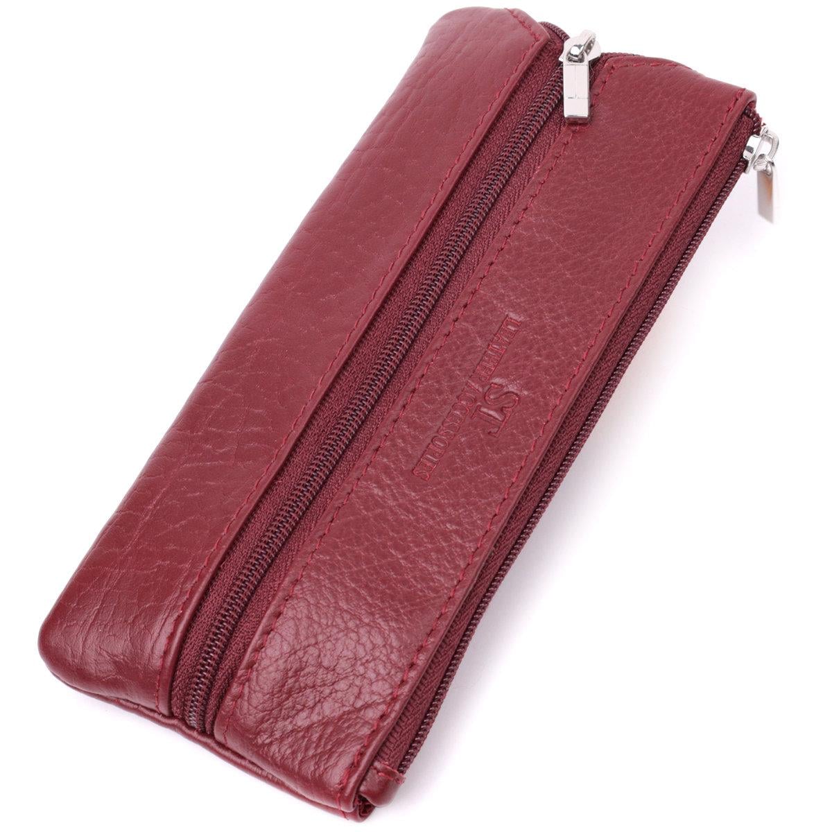 Ключниця шкіряна на дві блискавки ST Leather 22558 з карабінами та кільцями бордова (168-136-22558)