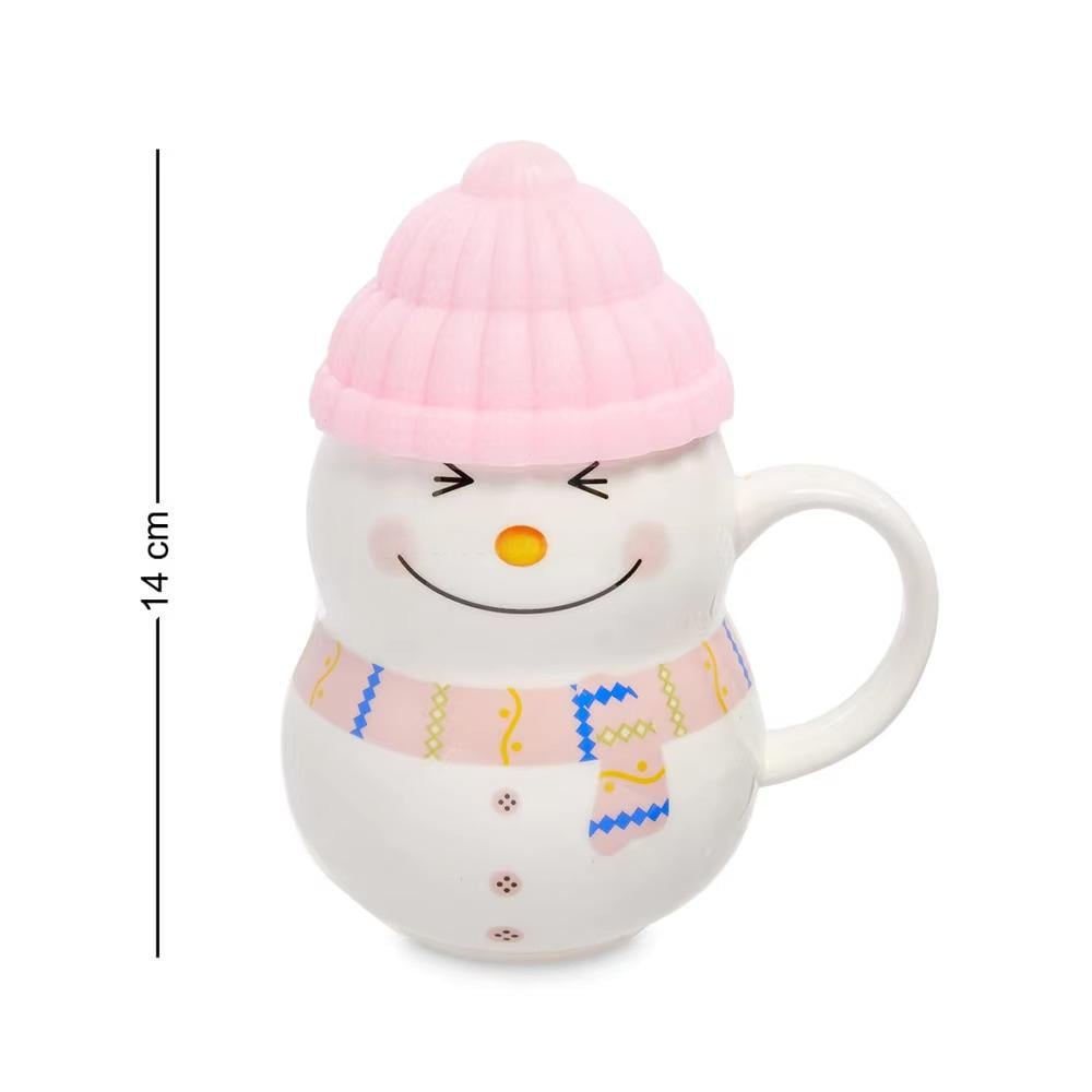 Чашка новогодняя с крышкой Снеговик керамика 350 мл Розовый (30308500) - фото 4
