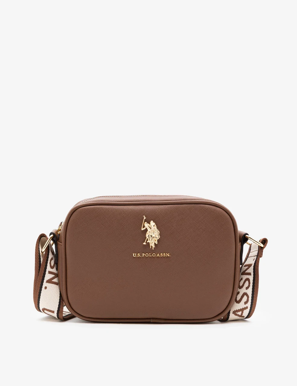 Женская сумка кросс-боди U.S. Polo ASSN Brown через плечо с золотистой фурнитурой Коричневый (38427314)