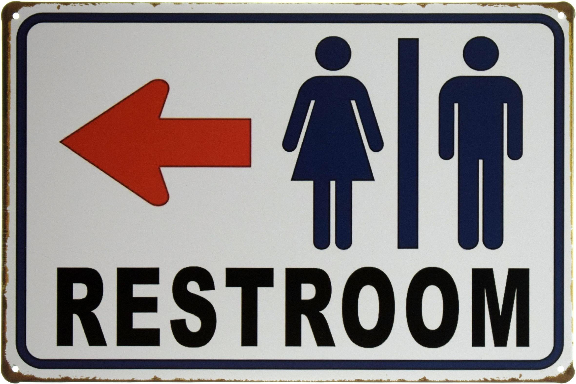 Табличка металлическая Туалет Стрелка На Лево/Restroom 20x30 см