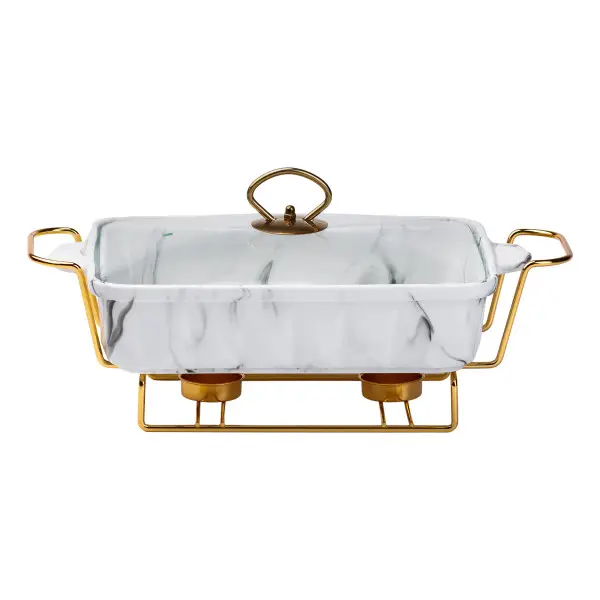 Мармитница настольная фарфоровая 1,5л 35х19х11,5 см Белый - фото 2