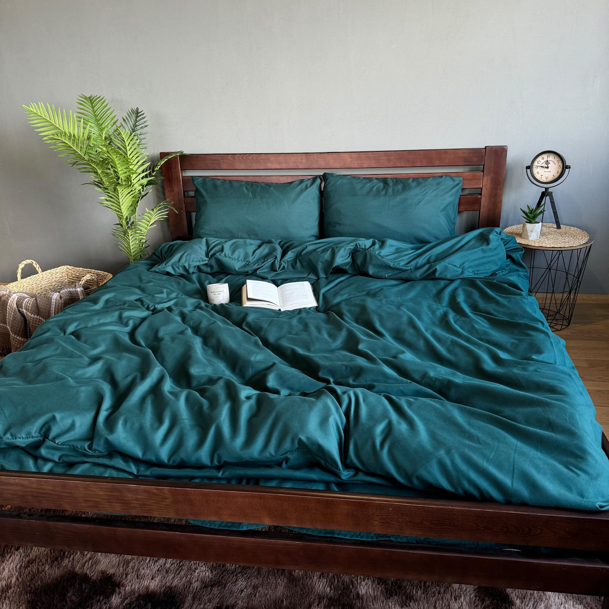 Комплект постільної білизни однотонний євро полісатин простирадло на резинці 180x200х20/70х70 см Смарагд (28493950)