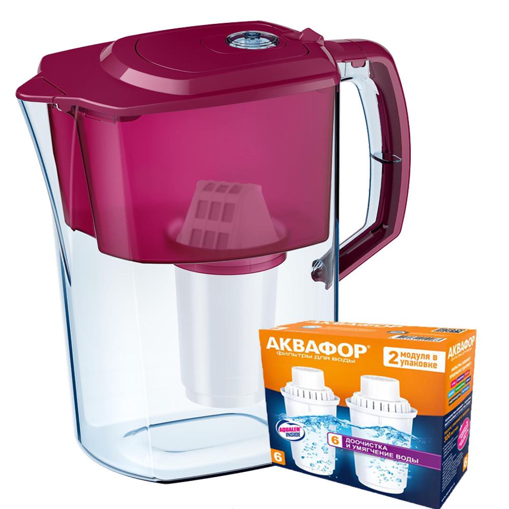 Фильтр-кувшин Аквафор Атлант два модуля В6 Жесткость Вишневый (1859324537)