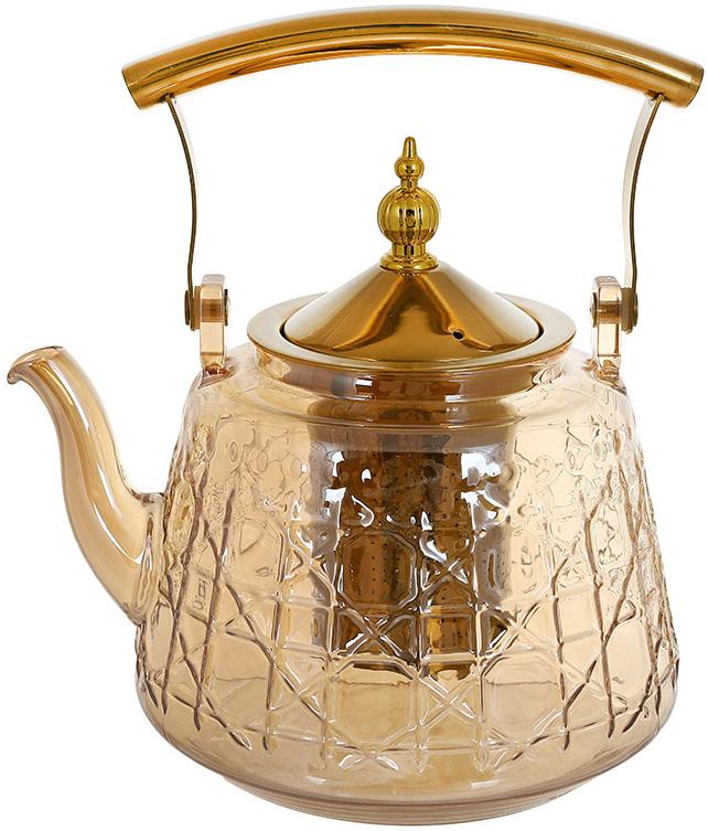 Чайник скляний заварювальний Amber з металевим фільтром 1200 мл (B488)