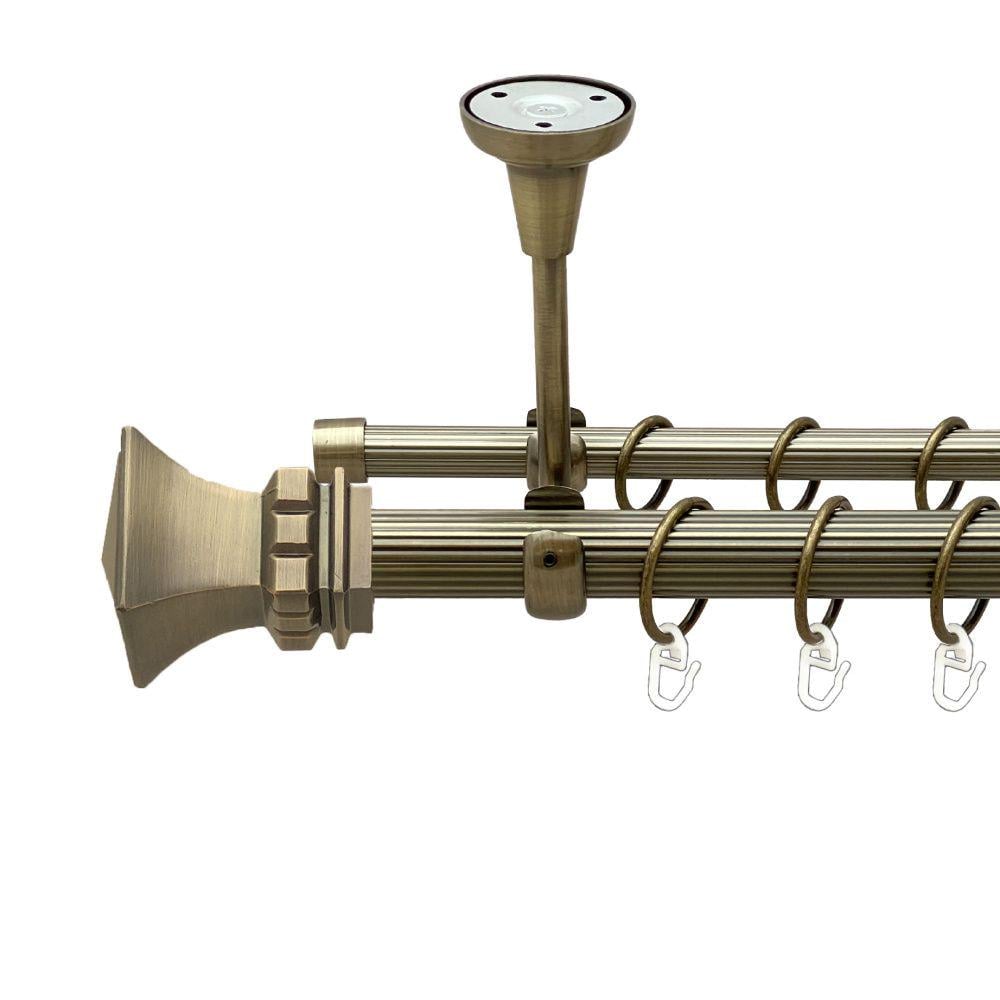 Карниз металлический Orvit Двухрядный эмпория открытый к потолку/рифленая труба/кольцо металлическое Антик 25/16 мм 160 см (00-00018729)