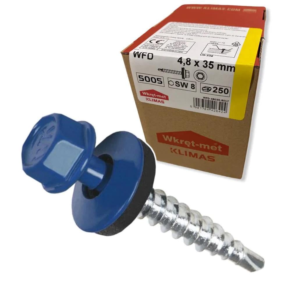 Саморез кровельный по дереву Klimas Wkret-Met RAL 5005 4,8x35 мм 250 шт.