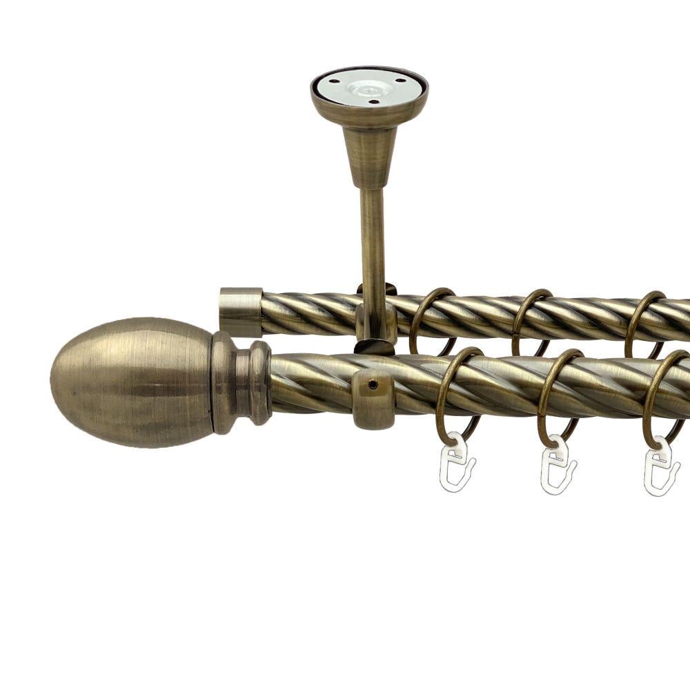 Карниз Orvit Белуно металевий дворядний відкритий до стелі скручена труба кільце металеве 25/19 мм 160 см Антик (00-00019066)