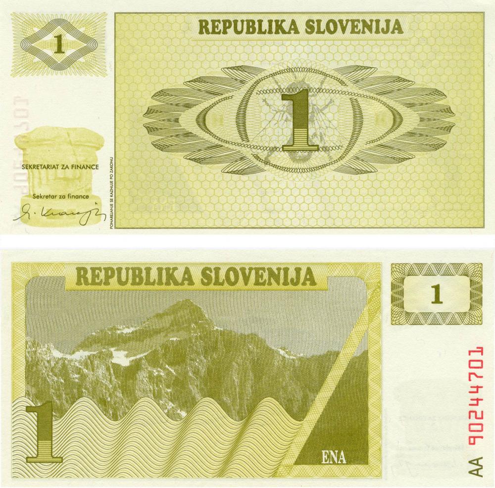 Коллекционная банкнота Словения 1 толар 1990 UNC P1 (Б03662)