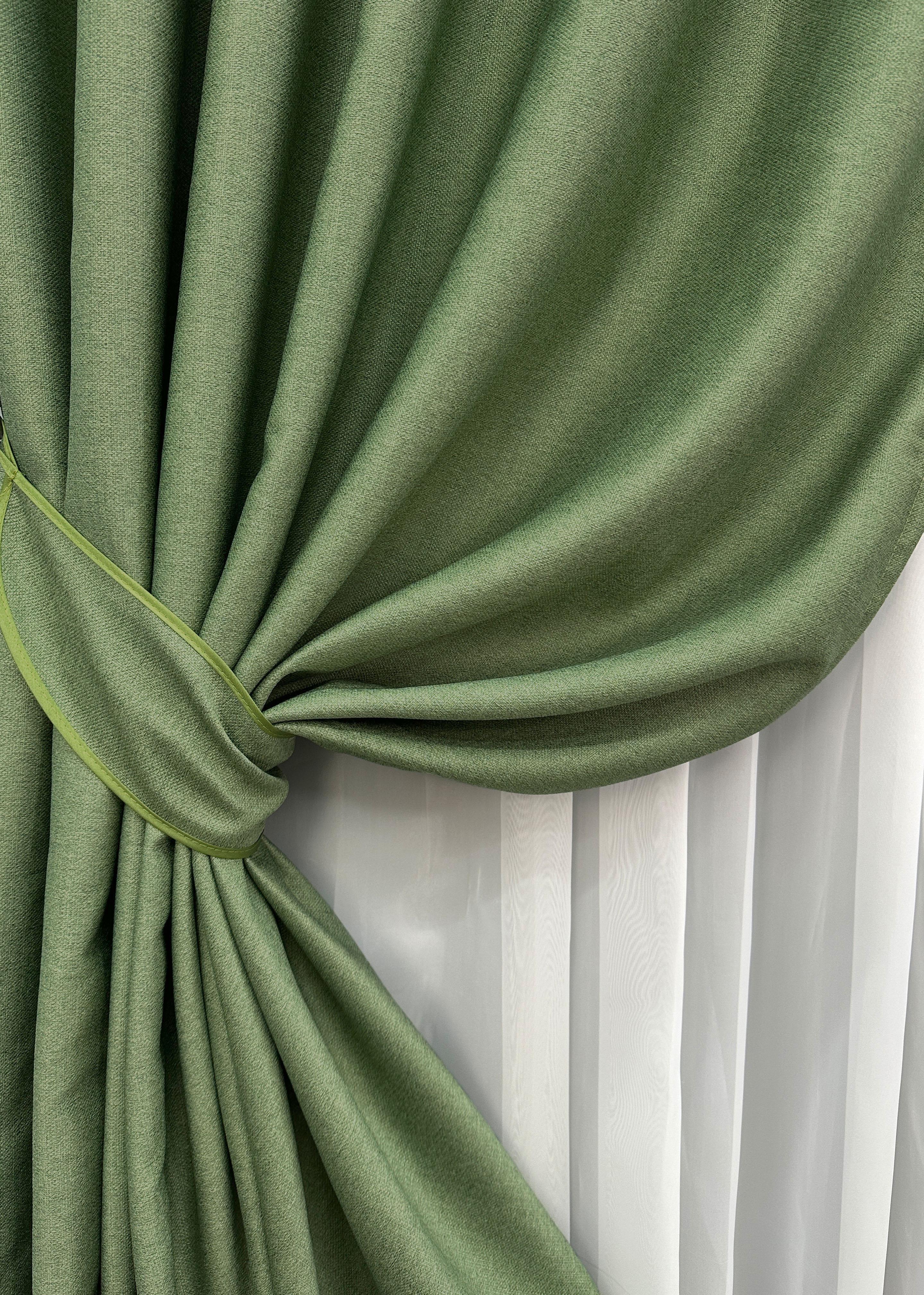 Комплект готовых штор VR-Textil Шенил однотонный №1684ш 150х270 см 2 шт. Зеленый (33-0588) - фото 4