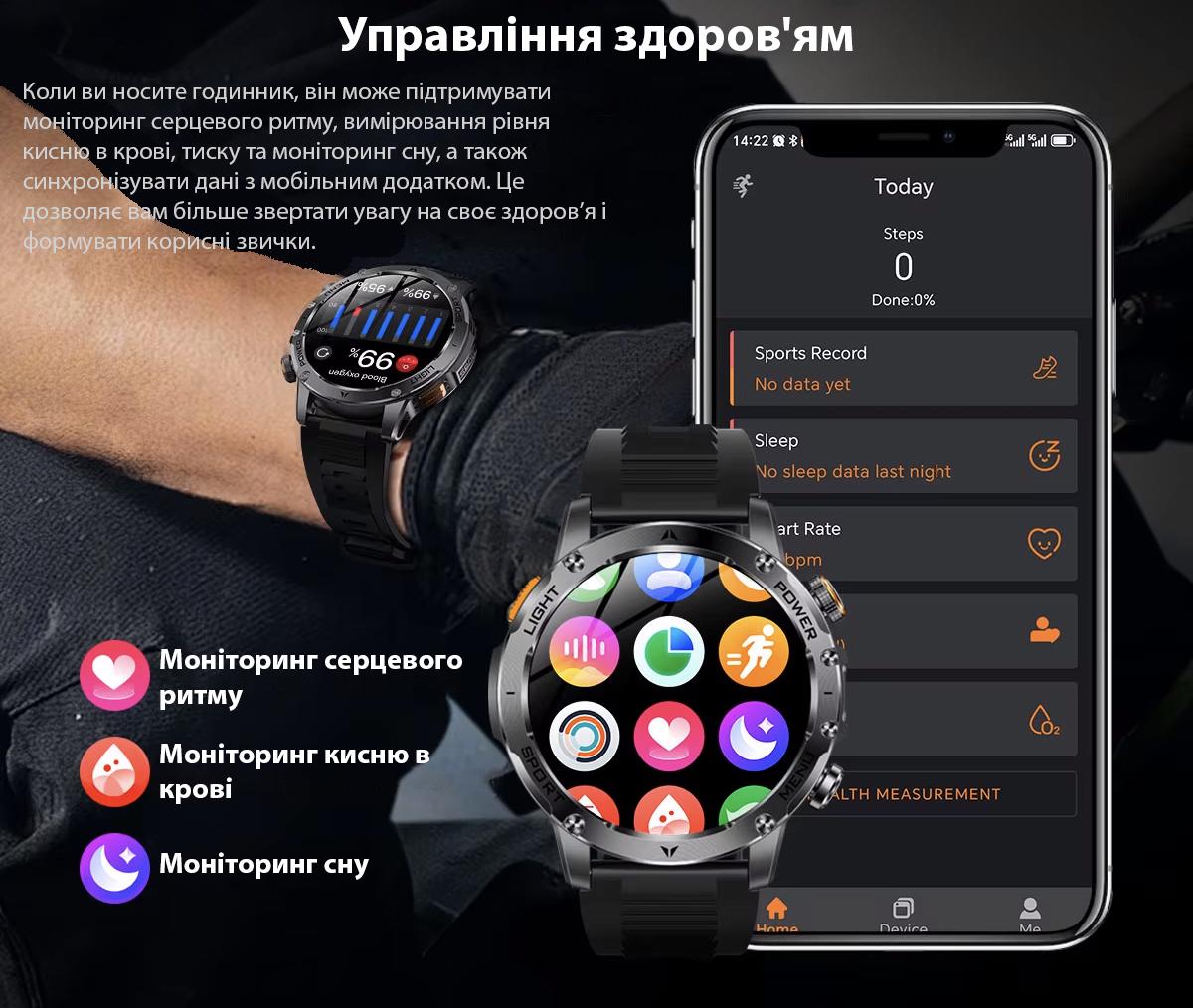 Смарт-годинник військовий Smart Power Ultra AK87 з двома ремінцями (29015269) - фото 20