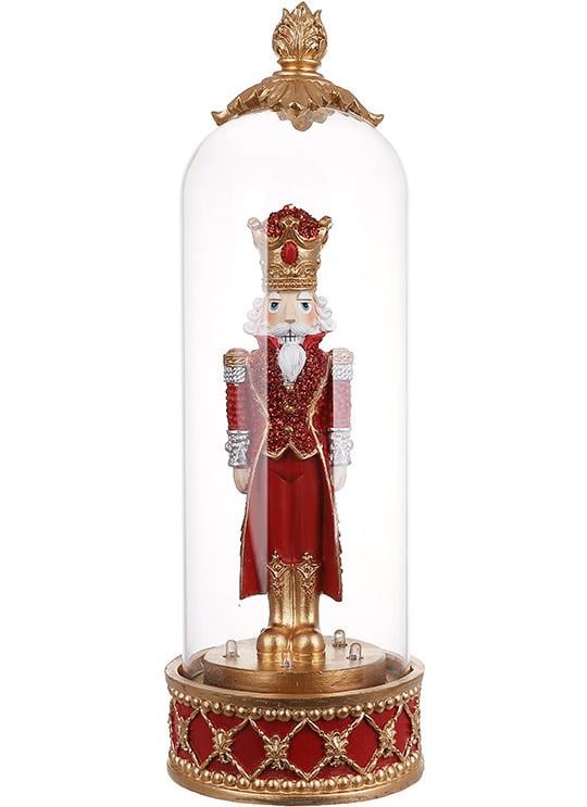 Фигура Щелкунчик под стеклянным колпаком с LED-подсветкой 34 см Красный