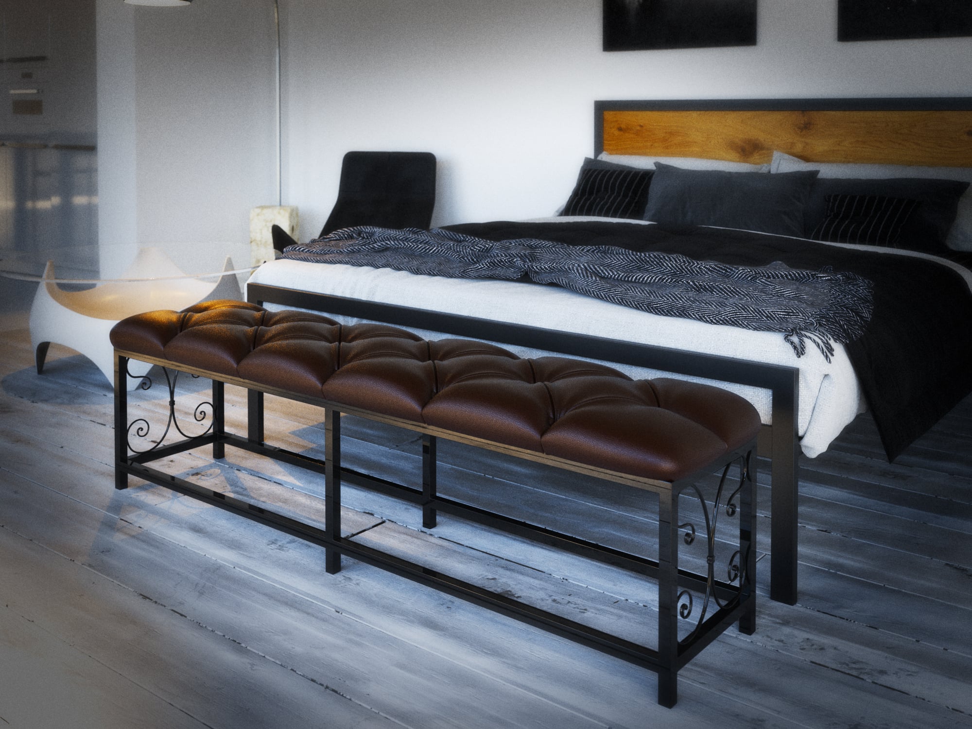 Пуф прикроватный Сплит 03 1550х370х450 Черный бархат/Родео