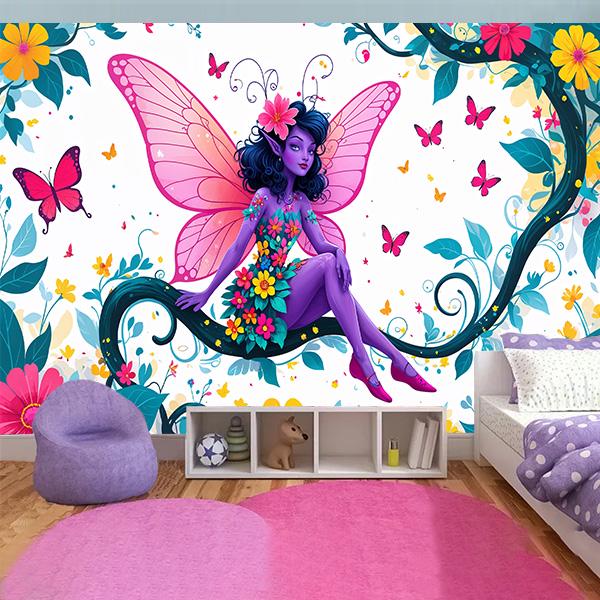 Фотошпалери флізелінові Рожева дівчинка-метелик 100х100 см (640)