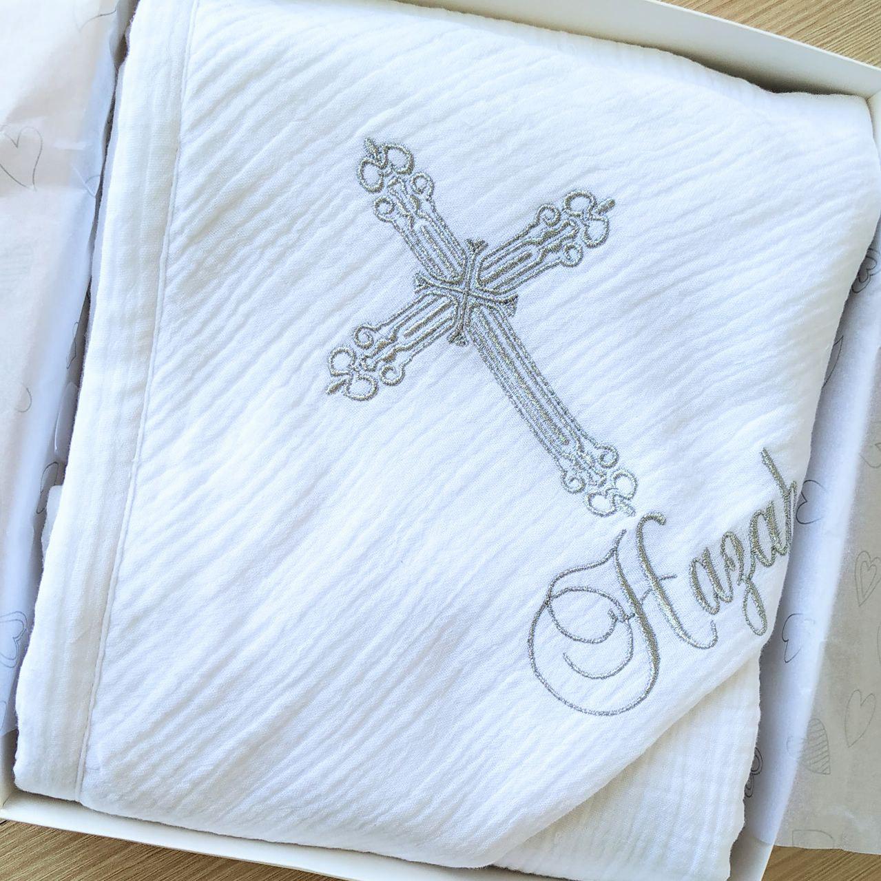 Набор для крещения именной Муслин муслиновая крыжма без оборки/мешочки для локона и хранения (2172953996)