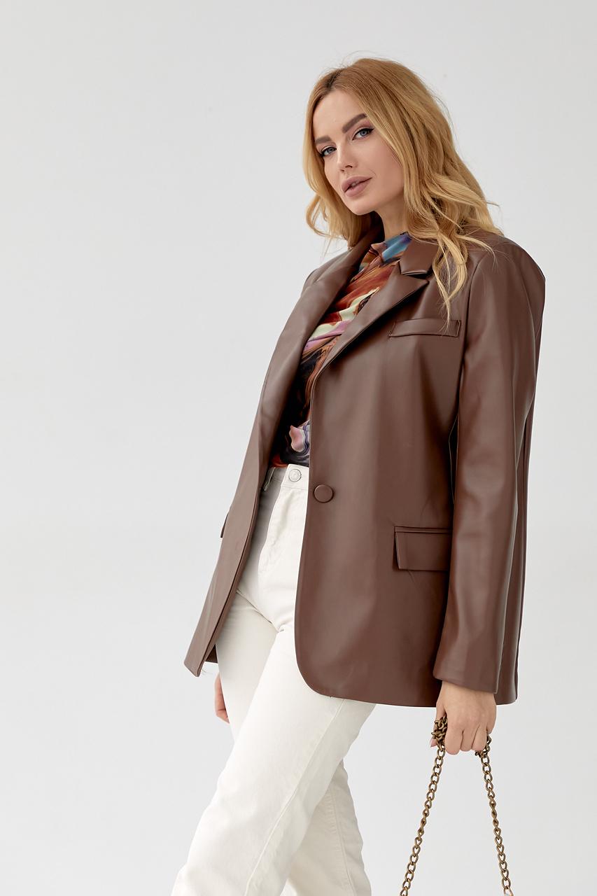 Піджак жіночий зі шкірозамінника р. 40 Коричневий - фото 6 Піджак жіночий зі шкірозамінника р. 40 Коричневий - фото 6