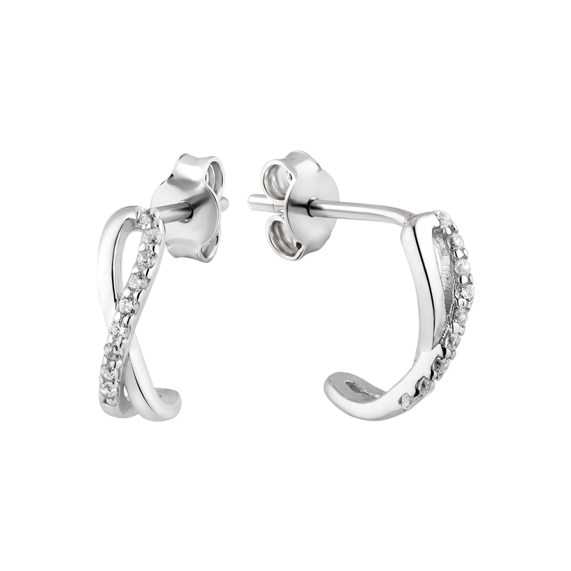 Серьги серебряные пусеты Знак бесконечности с белыми фианитами