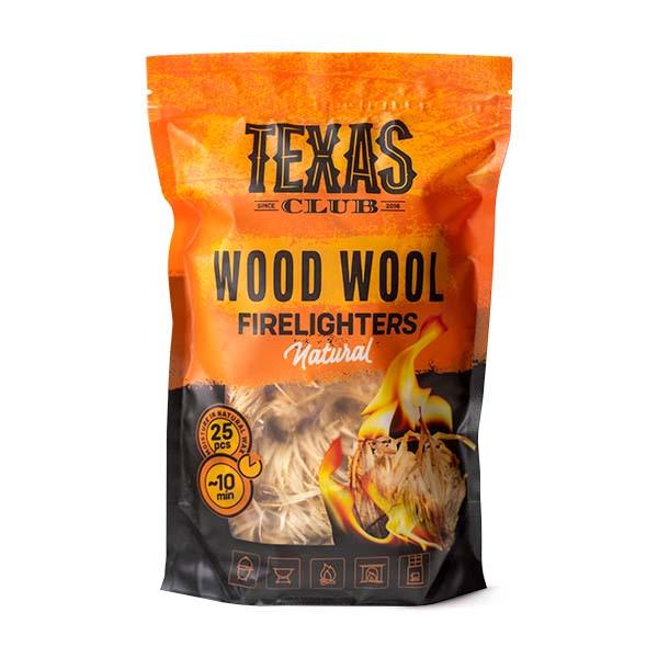 Разжигатели огня Texas Club из органической древесной стружки 25 шт. (FIRE-WOOL)