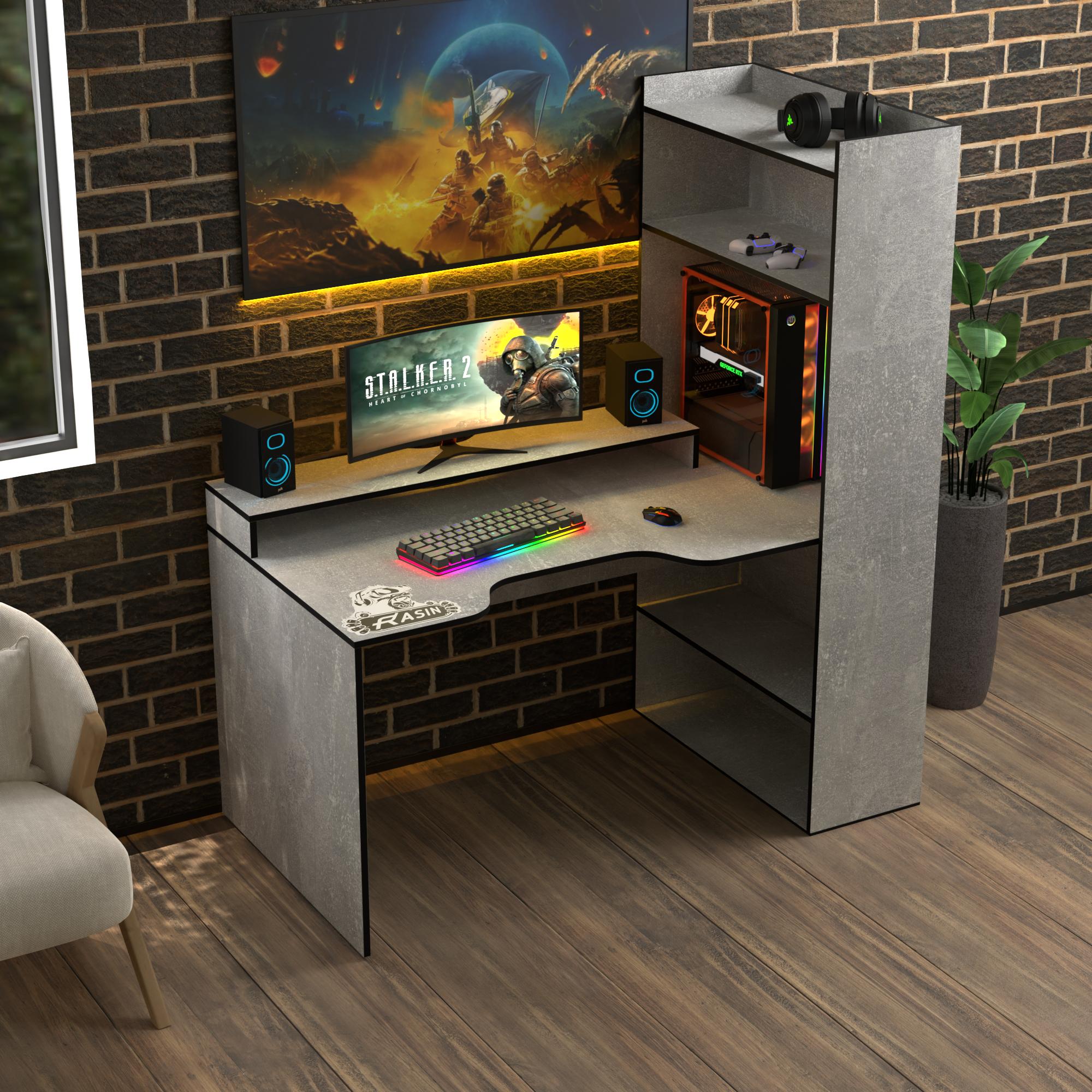 Стол геймерский эргономичный с надстройкой Zeus Rasin RS-31 из ЛДСП Индустриал-черный (RS-31)