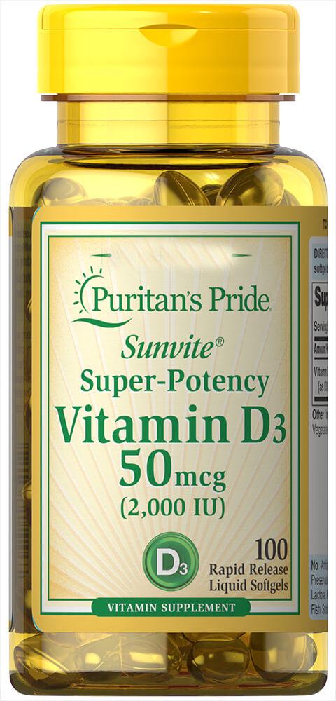 Витамин D3 Puritan's Pride Vitamin D3 2000 МЕ 100 Softgels