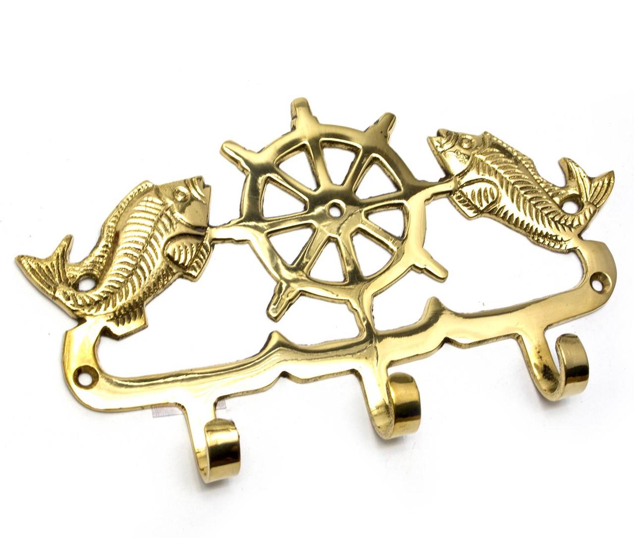 Вешалка штурвал с рыбами 19х10,5х2 см Бронзовый (29300)
