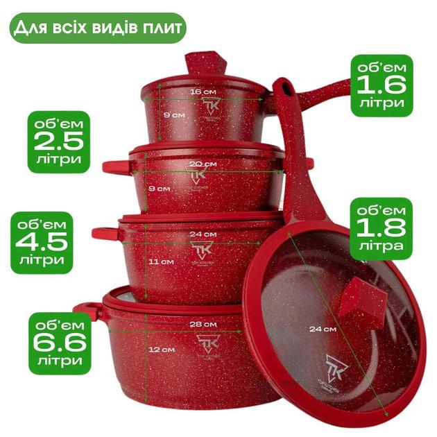 Набір посуду для індукції Top Kitchen TK-00050 з гранітним покриттям 10 предметів Червоний (2480520870) - фото 2 Набір посуду для індукції Top Kitchen TK-00050 з гранітним покриттям 10 предметів Червоний (2480520870) - фото 2
