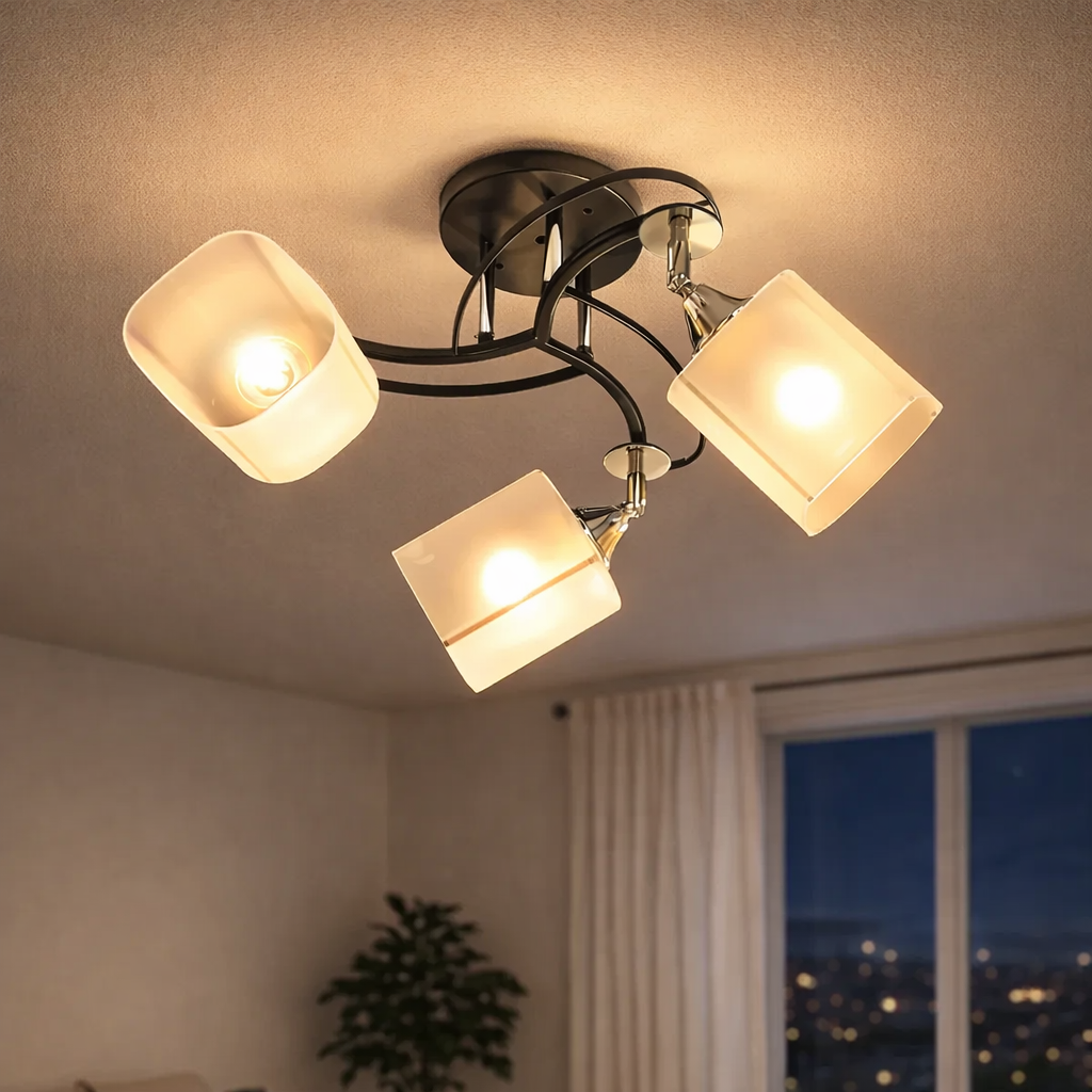 Люстра Valeso з трьома напівпрозорими поворотними плафонами під лампу Е27 Чорний/Хром (Ю 2438D/3 BK+CR)