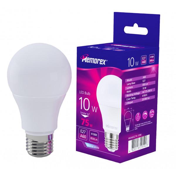 Лампа LED Memorex 10W A60 E27 220V 4100K (11338)