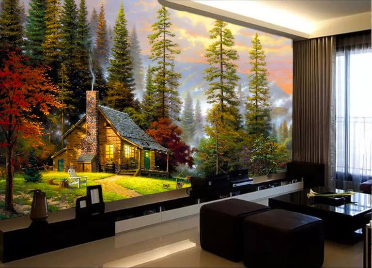 Фотошпалери флізелінові у вітальню будинок у лісі 3D 100х100 см (6013)