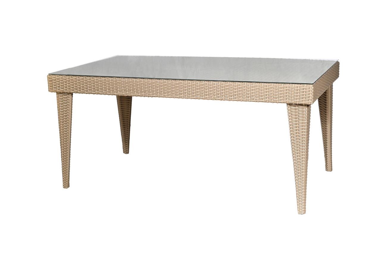 Стол садовый Калифорния плетеный из техноротанга со стеклянной столешницей на металлическом каркасе 160х90 см Айвори (Z1CNT00009250)