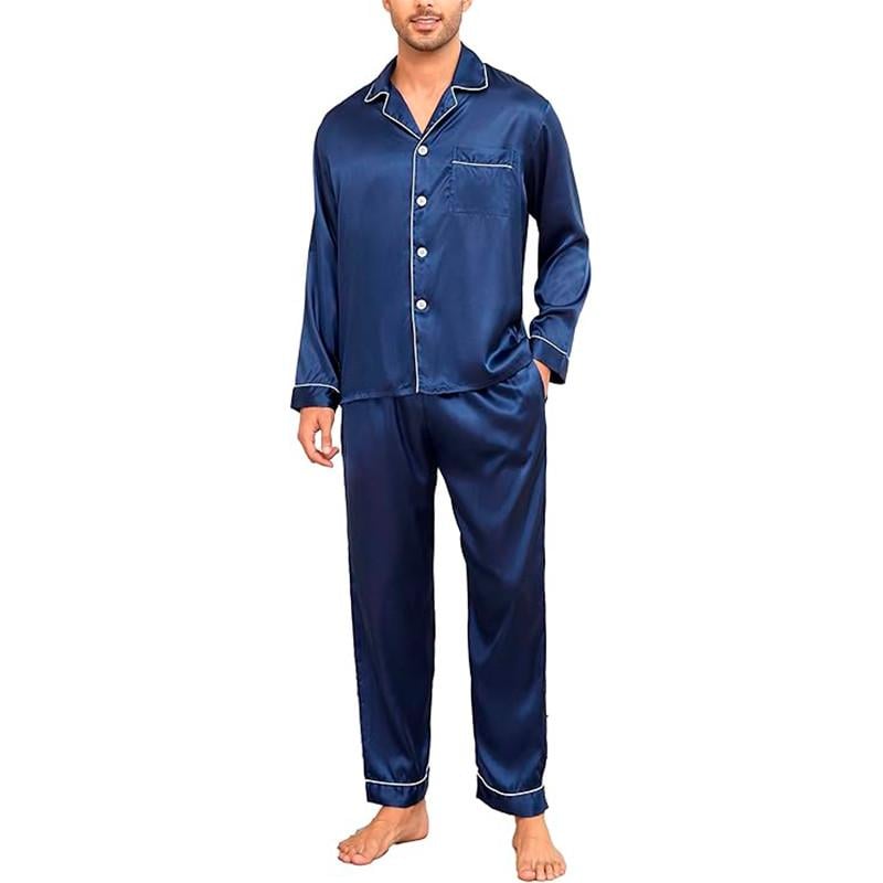 Пижама мужская Lesko TZ21762 рубашка с длинным рукавом и штаны XL Синий (31160304)