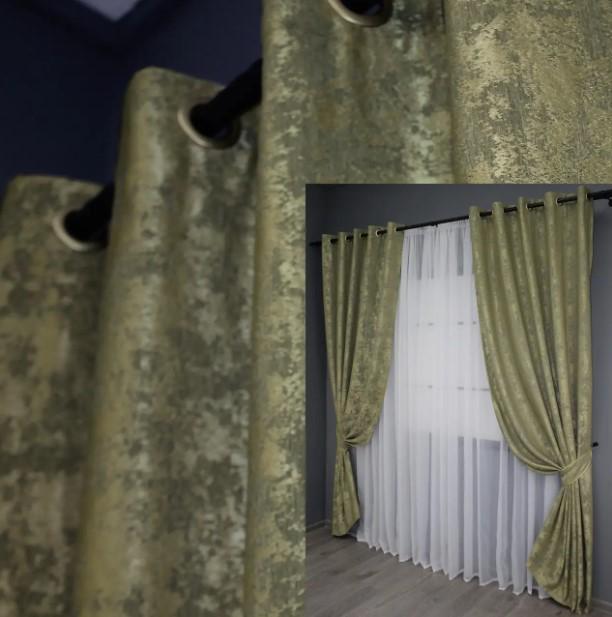 Штори в вітальню/спальню на люверсах жакард Sultan YL 1,5х2,5 м 2 шт. Оливковий (1213ш 37-0062) - фото 5 Штори в вітальню/спальню на люверсах жакард Sultan YL 1,5х2,5 м 2 шт. Оливковий (1213ш 37-0062) - фото 5