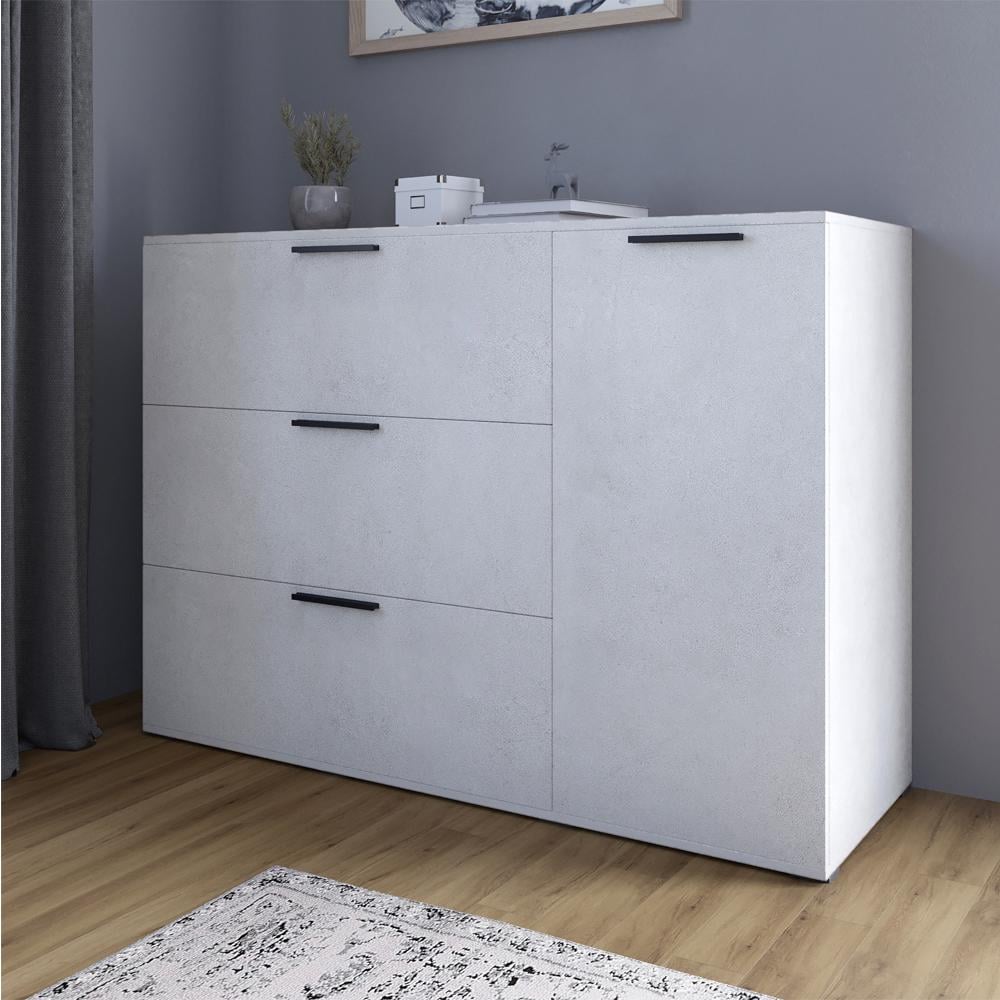 Комод Lion Краш с тремя выдвижными ящиками и закрытыми полками Бетон style (000-000-2244) - фото 1