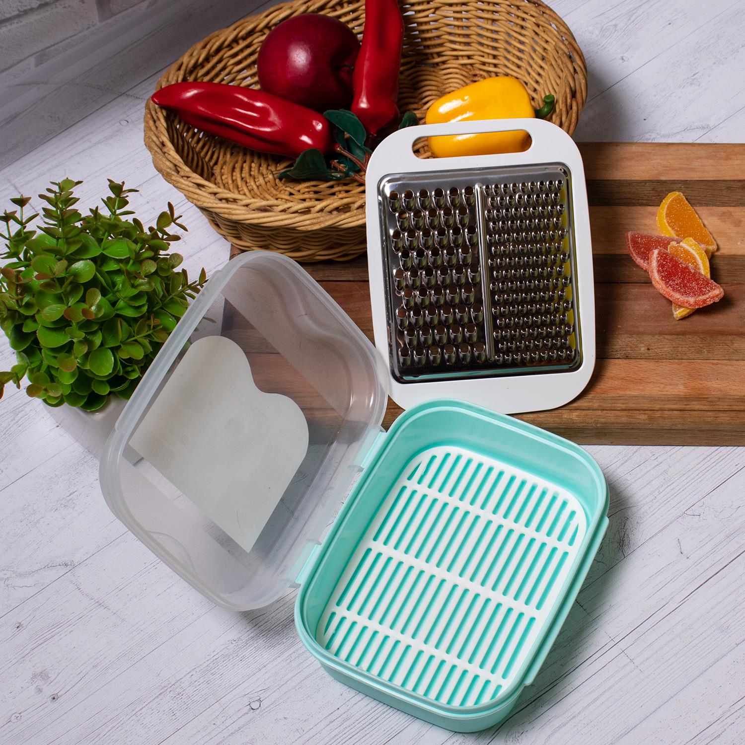 Тертка для кухні Gondol Plastic з контейнером та кришкою 21х17х7,5 см Блакитний (85315) - фото 15