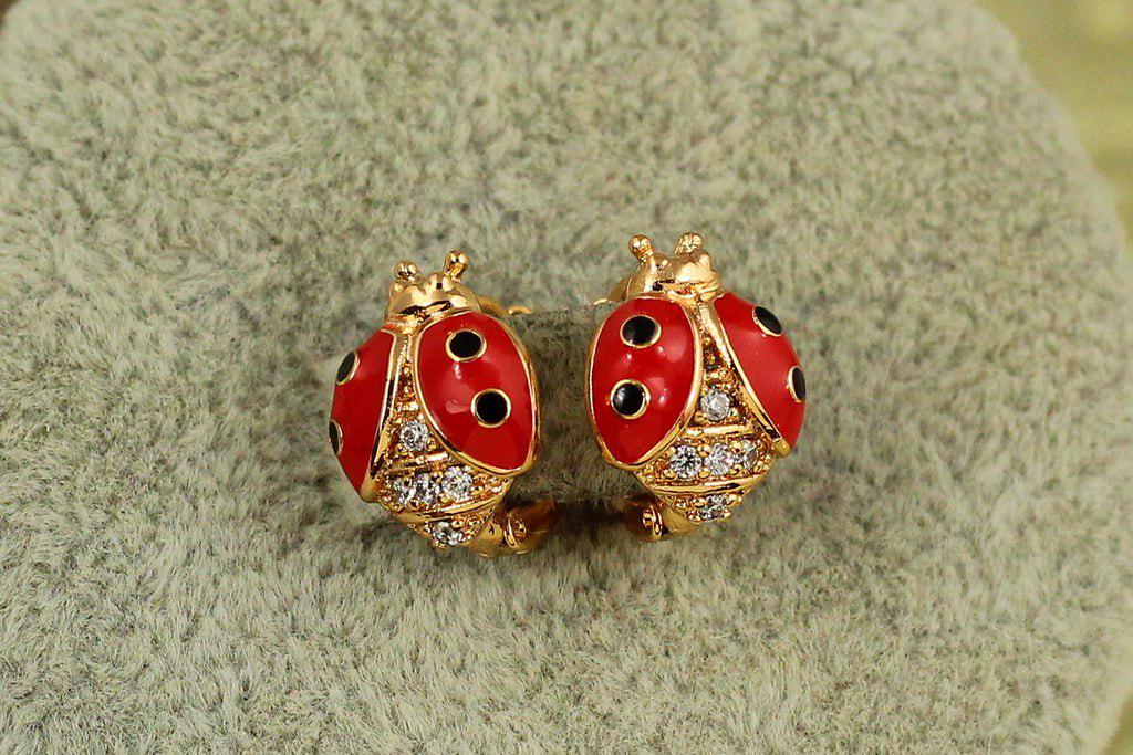 Серьги детские Xuping Jewelry Жук Божья коровка 1,2 см Золотистый (29348119)