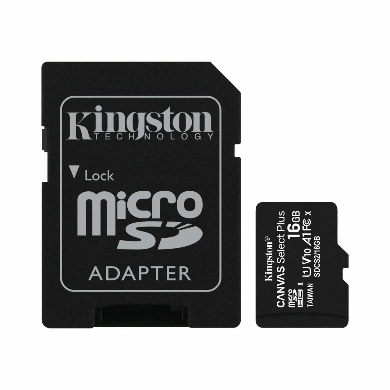 Карта памяти Kingston microSDXC 16 GB Canvas Select Plus Class 10 UHS-I U1 V10 A1 с SD-адаптером (17021)