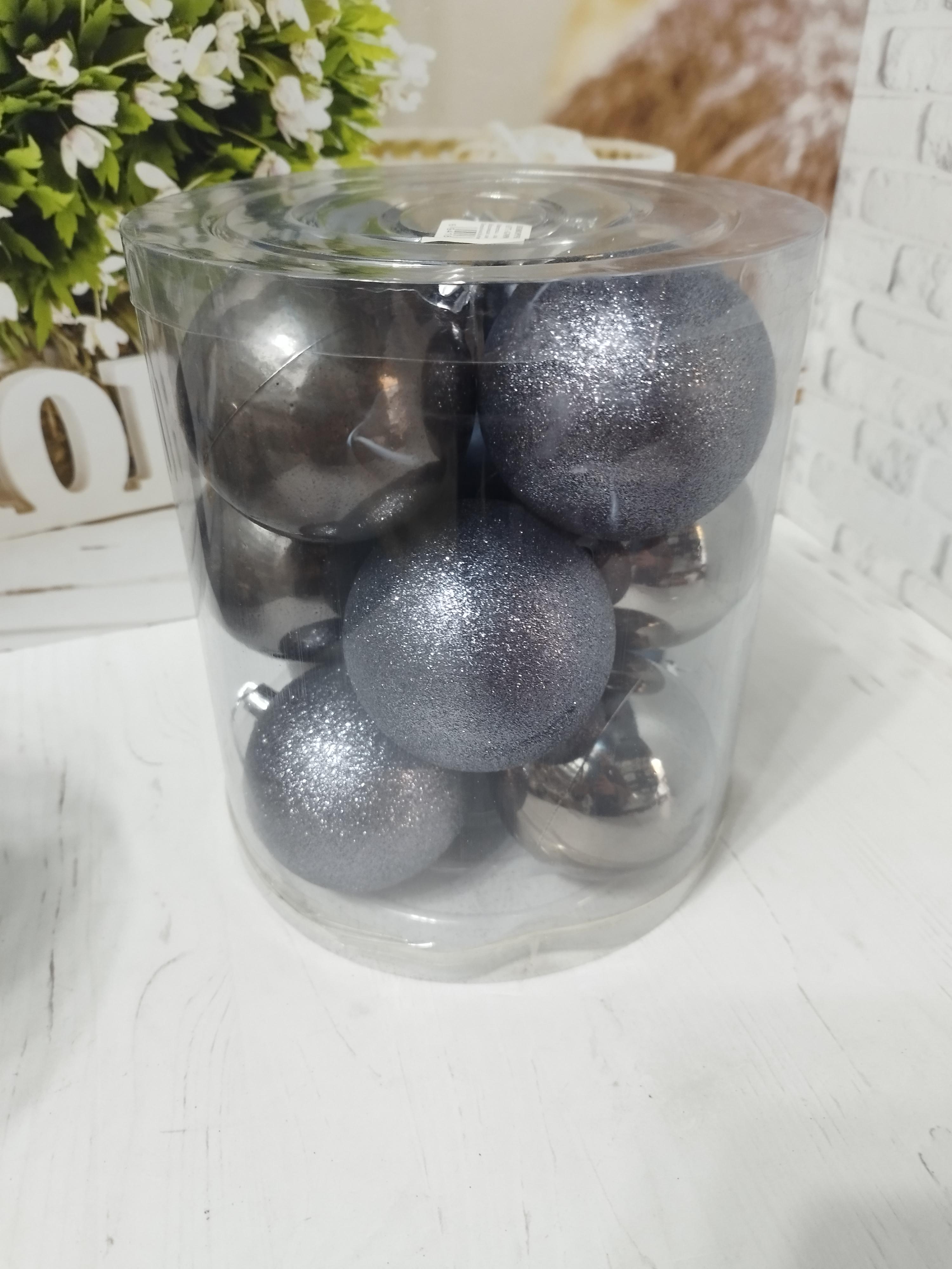 Набір новорічних куль на ялинку пластикові 8 см 12 шт. Графітовий (GM9008-5) - фото 1