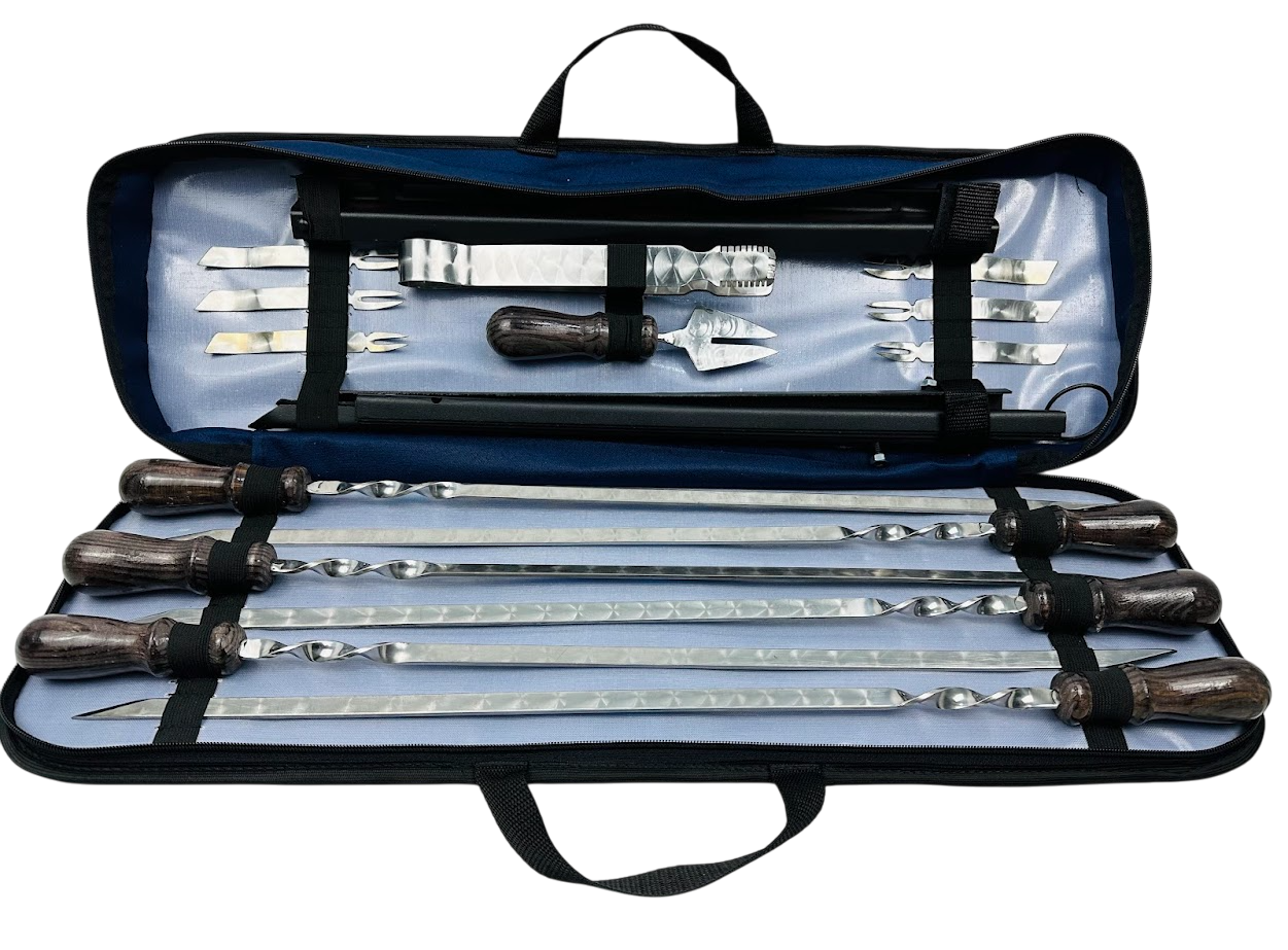 Подарочный набор шампуров Планшет Классик с аксессуарами из нержавеющей стали 16 пр. 63х28х5 см Черный (124-10-NB-2236)