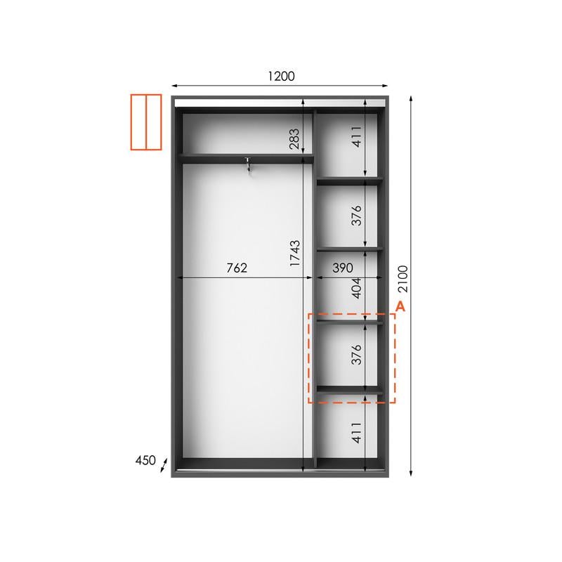 Шафа-купе Idea серія 5 120х45х210 см Антрацит (1416) - фото 2