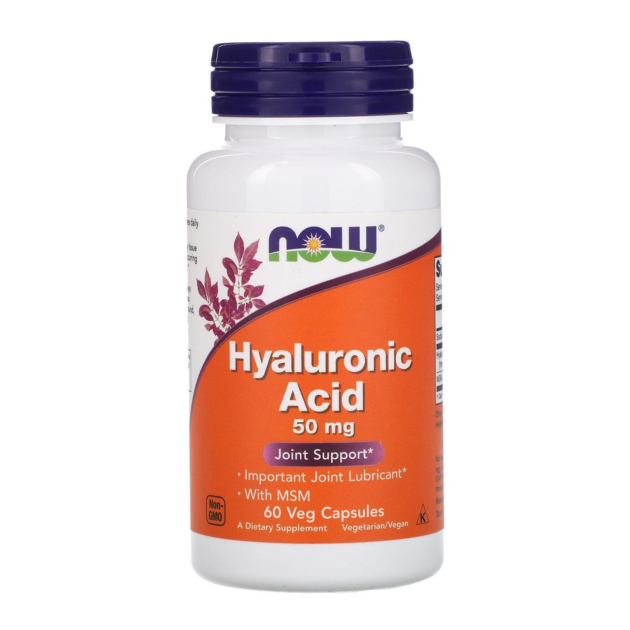 Гиалуроновая кислота Now Foods Hyaluronic Acid поддержка суставов связок хрящей 60 растительных капс. 50 мг (1252337412)