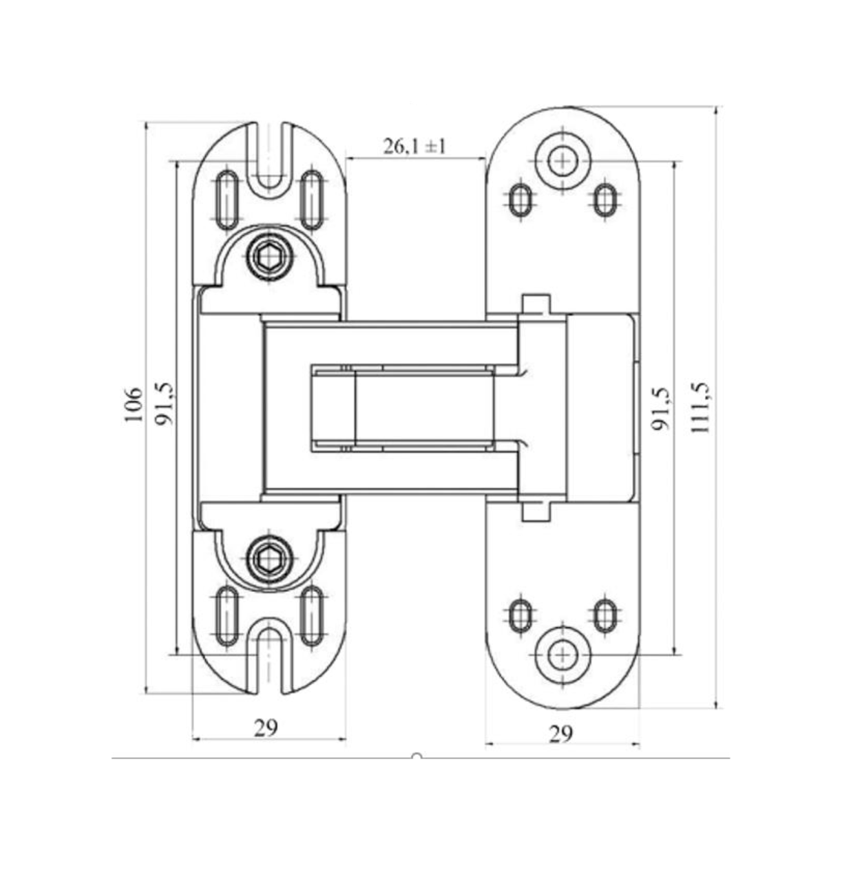 Прихована петля CEMOM Estetic 60/A 111,5x29 мм Хром матовий (60/A-8060) - фото 2 Прихована петля CEMOM Estetic 60/A 111,5x29 мм Хром матовий (60/A-8060) - фото 2