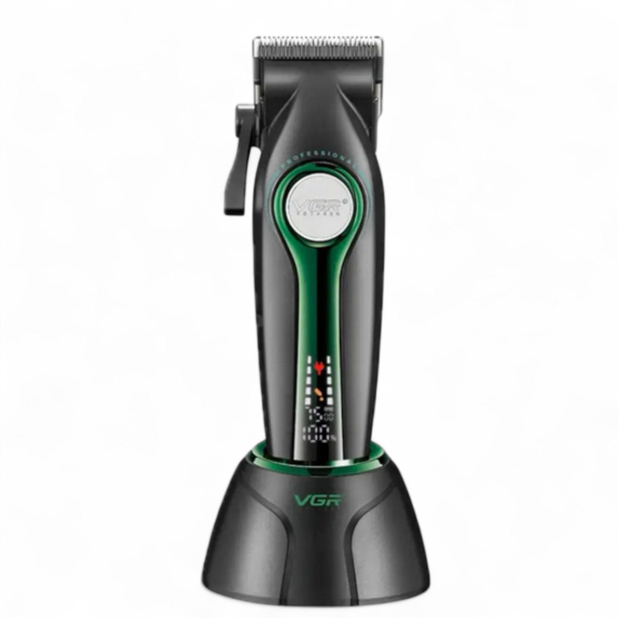 Машинка для стрижки акумуляторна VGR V-010 clipper 6 насадок 2600 mAh LED display Green (M_V-010Green)