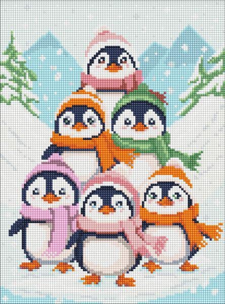 Алмазная мозаика Идейка Забавы пингвинов с голограммными стразами AB 30х40 см (Id-AMC7836)