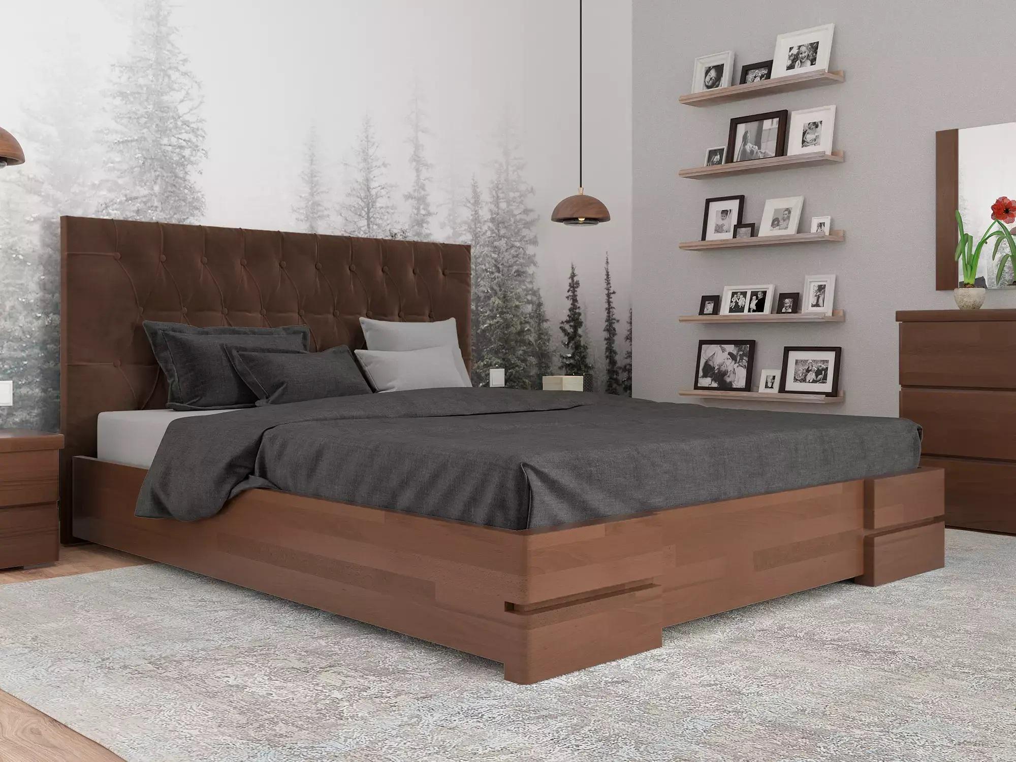 Кровать двуспальная Arbor Drev Камелия ромб из натурального дерева бук 160х200 см Орех (51165)