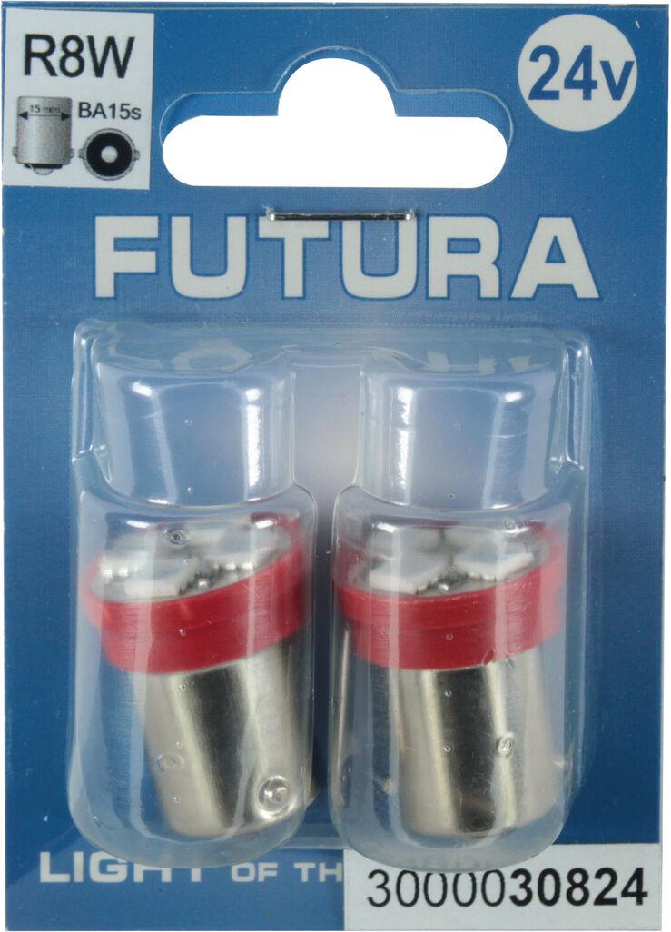 Лампочка 1-но контактная груша Futura LED SMD 24V 4-диоды R8W BA15s 2 шт. Красный