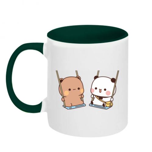 Чашка керамическая двухцветная Бубу и Дуду на качелях 320 мл Белый/Зеленый (15759607-30-193864) - фото 1 Чашка керамическая двухцветная Бубу и Дуду на качелях 320 мл Белый/Зеленый (15759607-30-193864) - фото 1