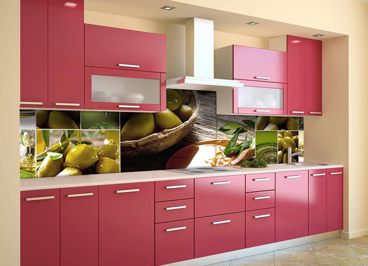 Кухонный фартук Зеленые оливки из самоклеющейся виниловой пленки 65х250 см Зеленый