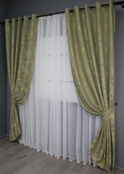 Штори в вітальню/спальню на люверсах жакард Sultan YL 1,5х2,5 м 2 шт. Оливковий (1213ш 37-0062) - фото 6 Штори в вітальню/спальню на люверсах жакард Sultan YL 1,5х2,5 м 2 шт. Оливковий (1213ш 37-0062) - фото 6
