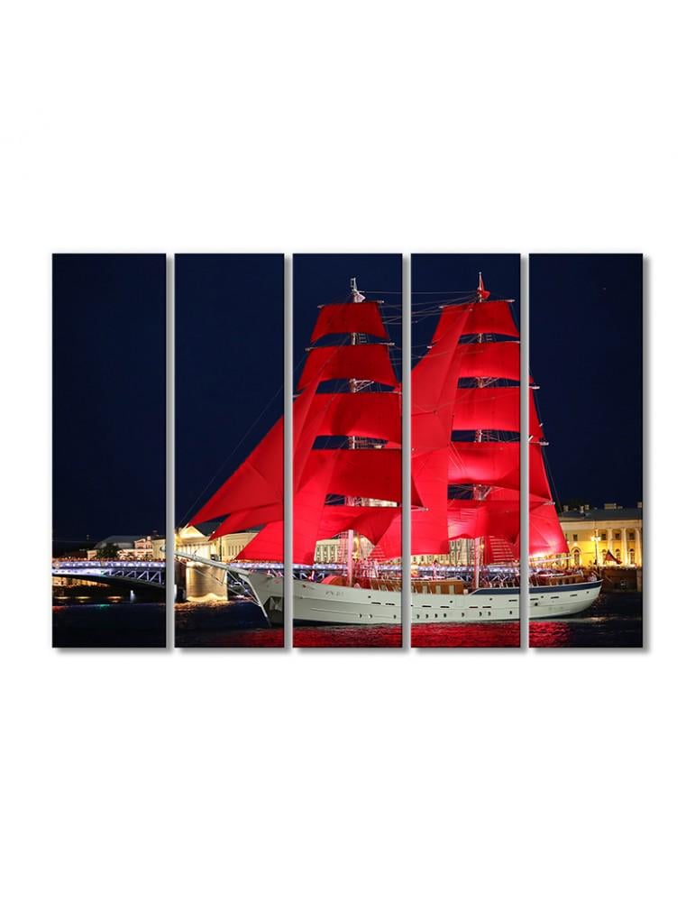 Картина модульная Парусник Алые Паруса 5 модулей 90x135 см