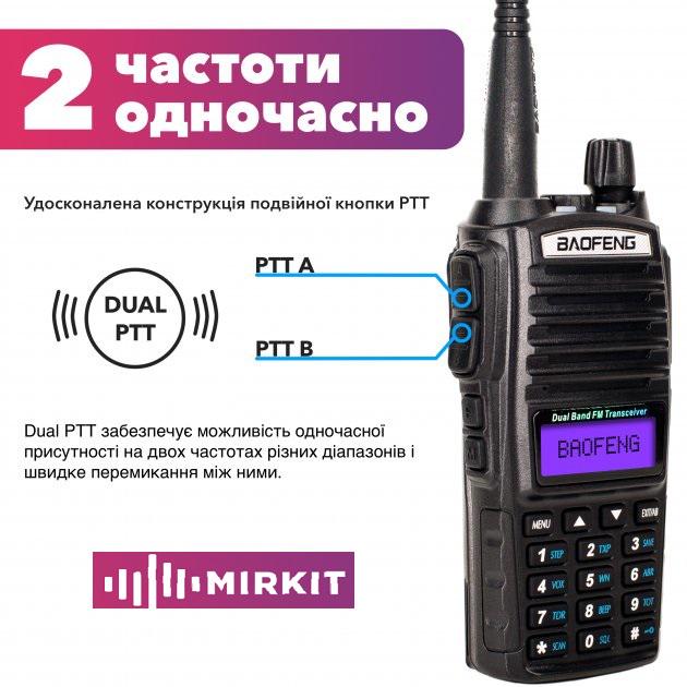 Комплект з рацій Baofeng UV-82 5 W/гарнітури/ремінця Mirkit на шию та акумуляторної батареї Baofeng BL-8 3800 мАг (008573) - фото 3